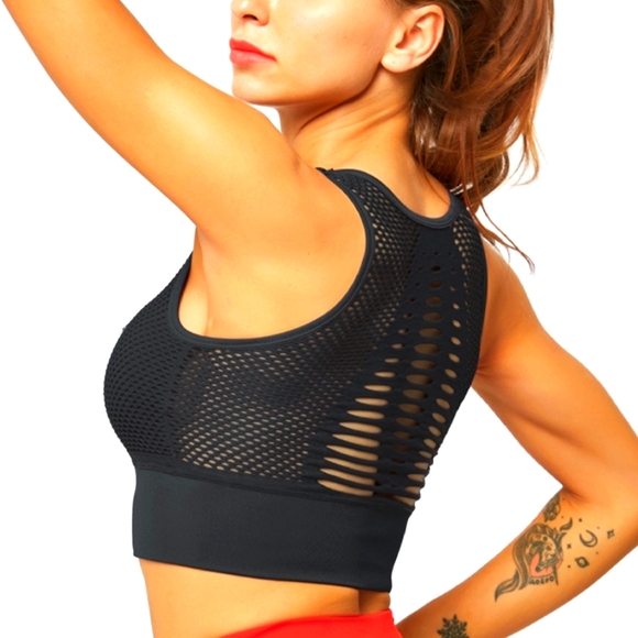 YOGA SPORTS BRA BLACK HIGH PERFORMANCE HOLLOWED OUT BACK - Picture 3 of 3